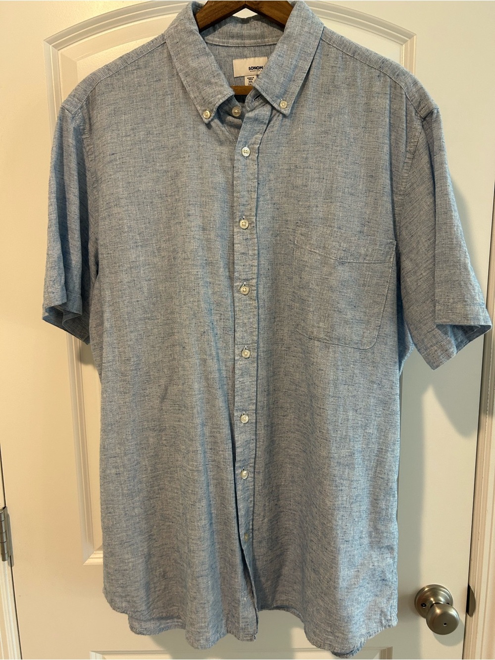 Sonoma Heathered Blue Short-Sleeve Button-Down Shirt